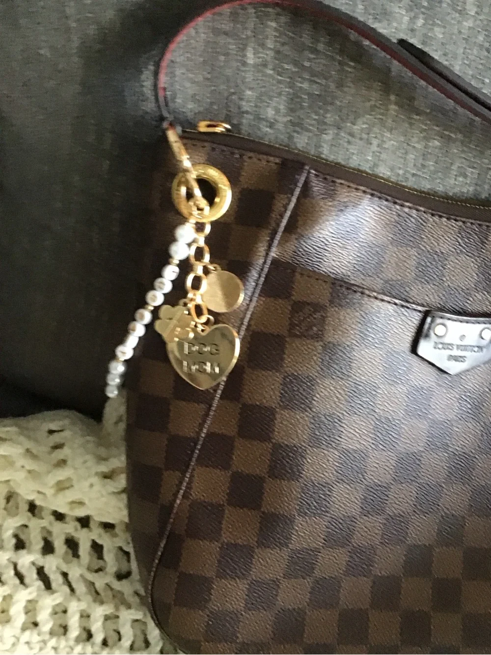 Louis Vuitton Brown Damier Crossbody Shoulder Bag with Red Strap Accents - Picture 9 of 16